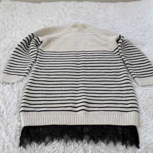 Promod Black and Cream Striped Turtleneck Sweater
